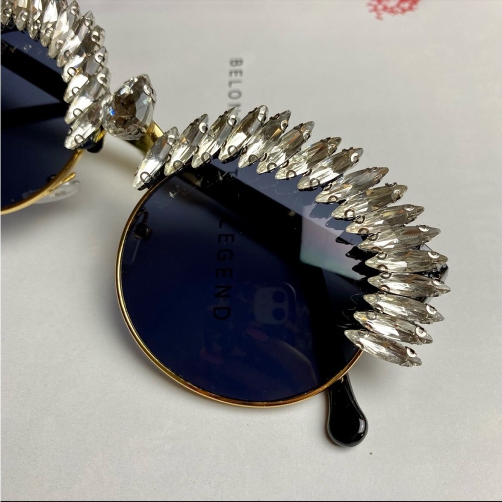 Sparkly Sunglasses Black Gold Crystal Gem Rhinestone Shades - Picture 3 of 5